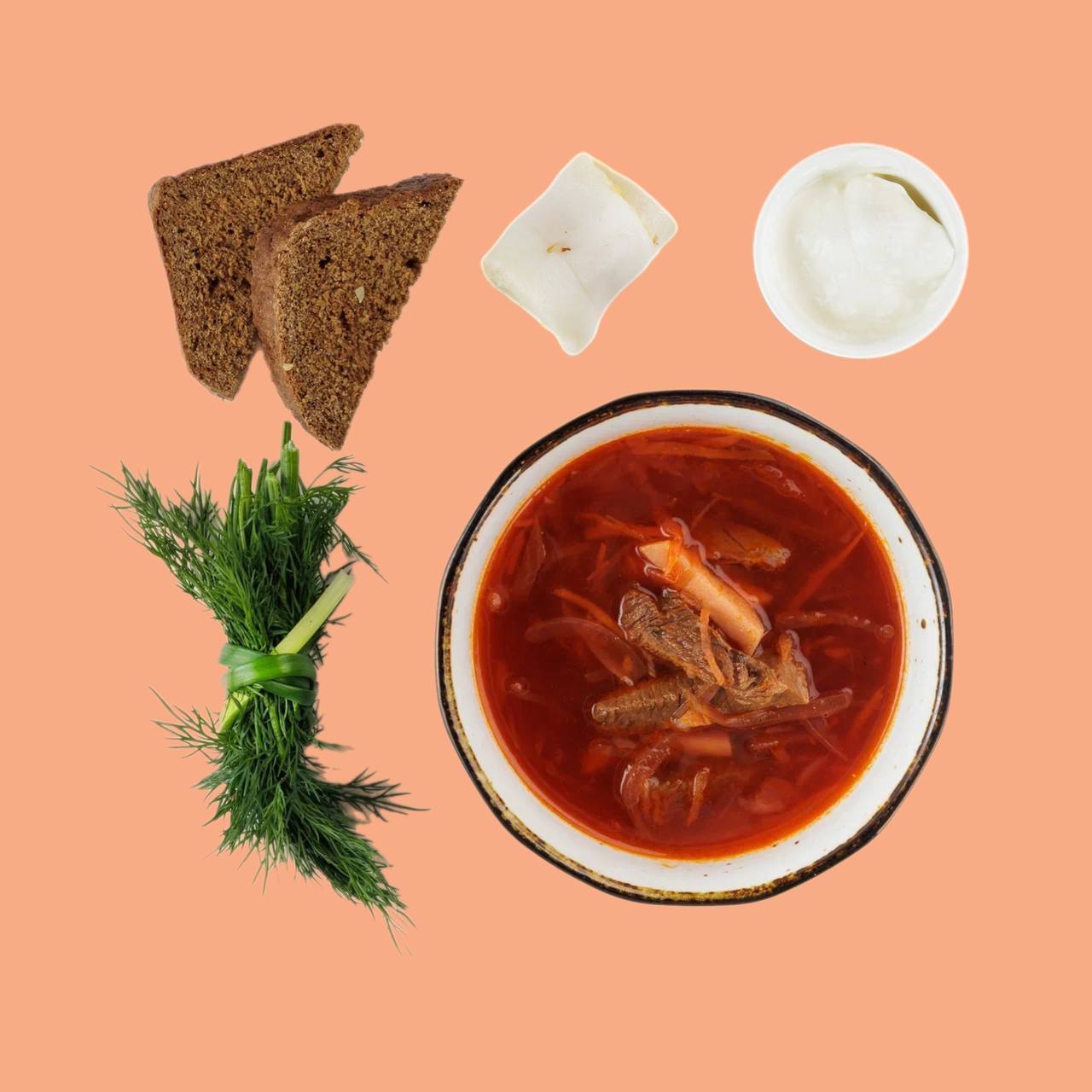 Борщ с говядиной и солёным салом