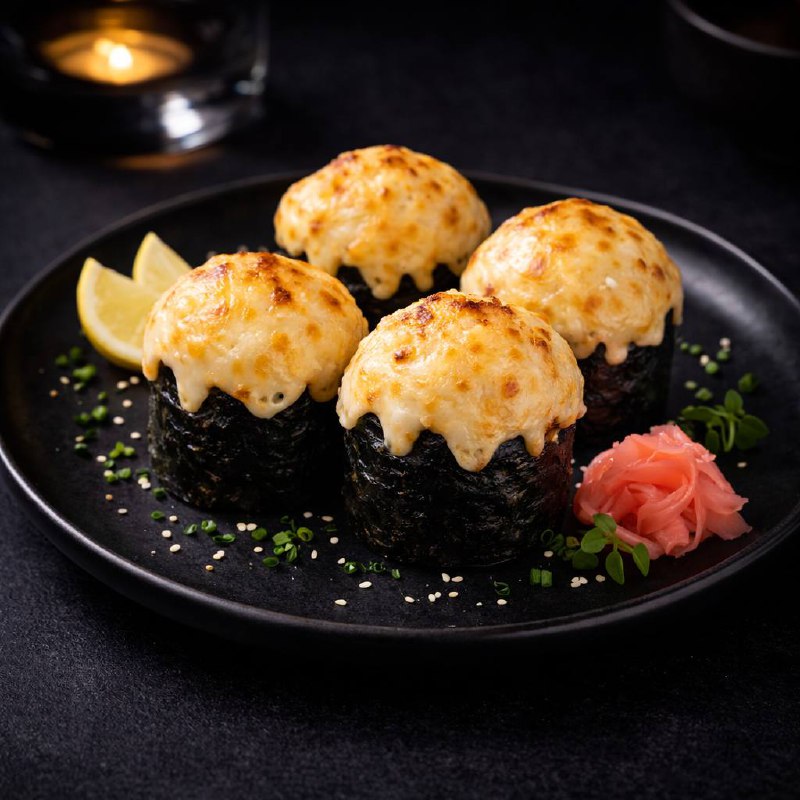 Запеченный ролл с гребешком ,4 кус.