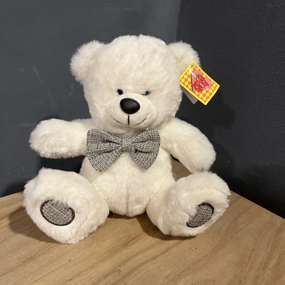 Мишка с бантиком белый 20 см