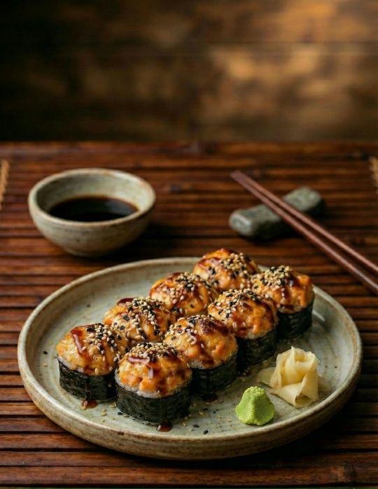 Запеченый ролл с копченым лососем 