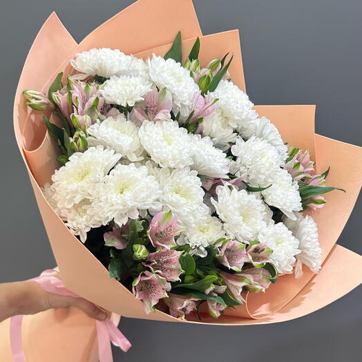 Стойкий букет из Хризантем и альстромерий