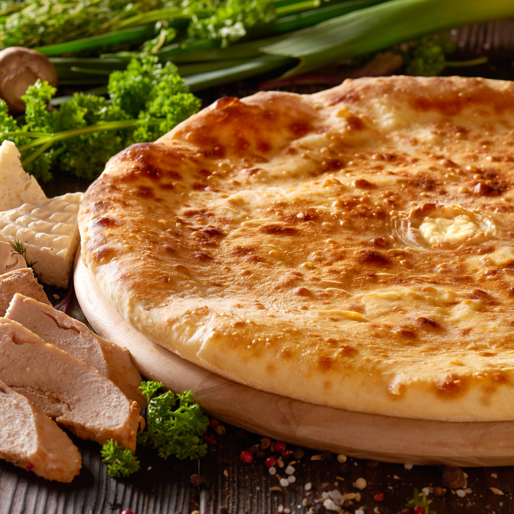 Пирог с сыром,филе цыпленка и шампиньонами