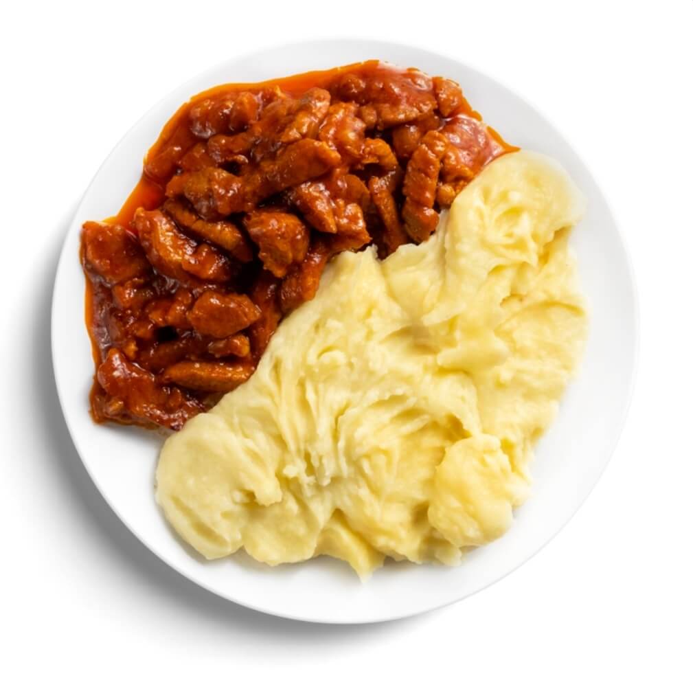 Поджарка из свинины с картофельным пюре