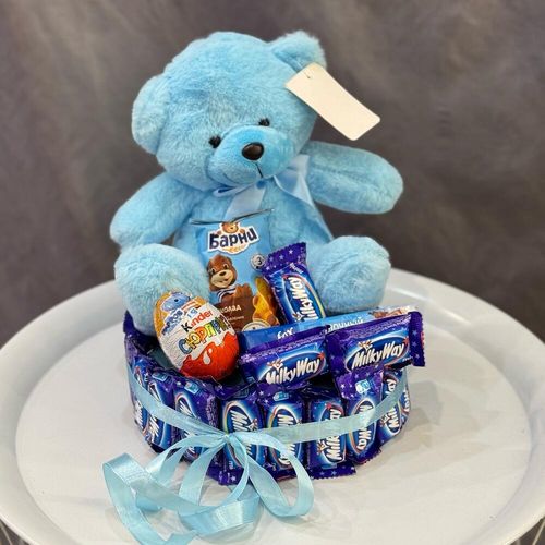 Подарочный набор: мягкая игрушка Мишка голубой, сладости