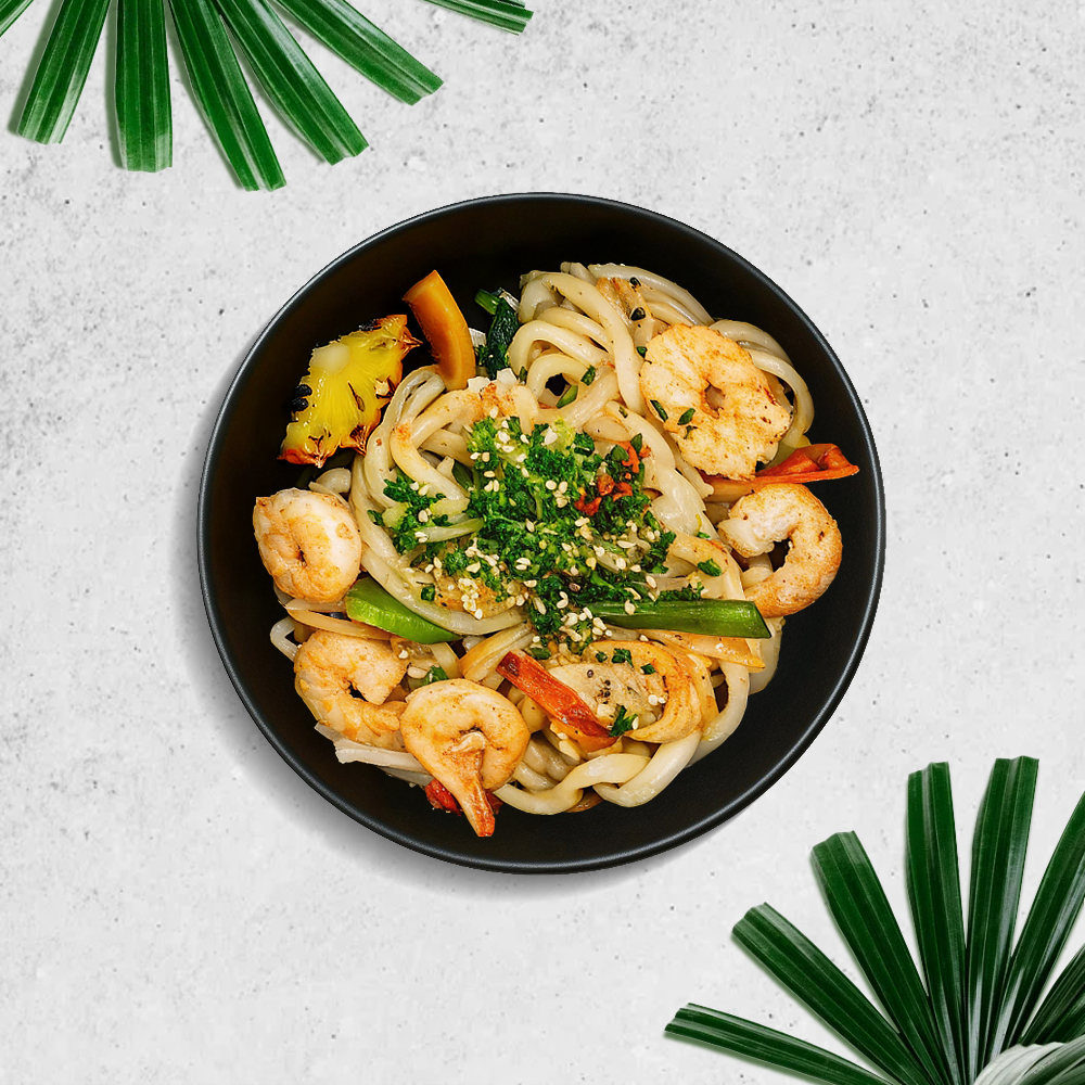 Вок с креветками в соусе хойсин