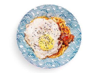 Яки удон медама с курицей терияки