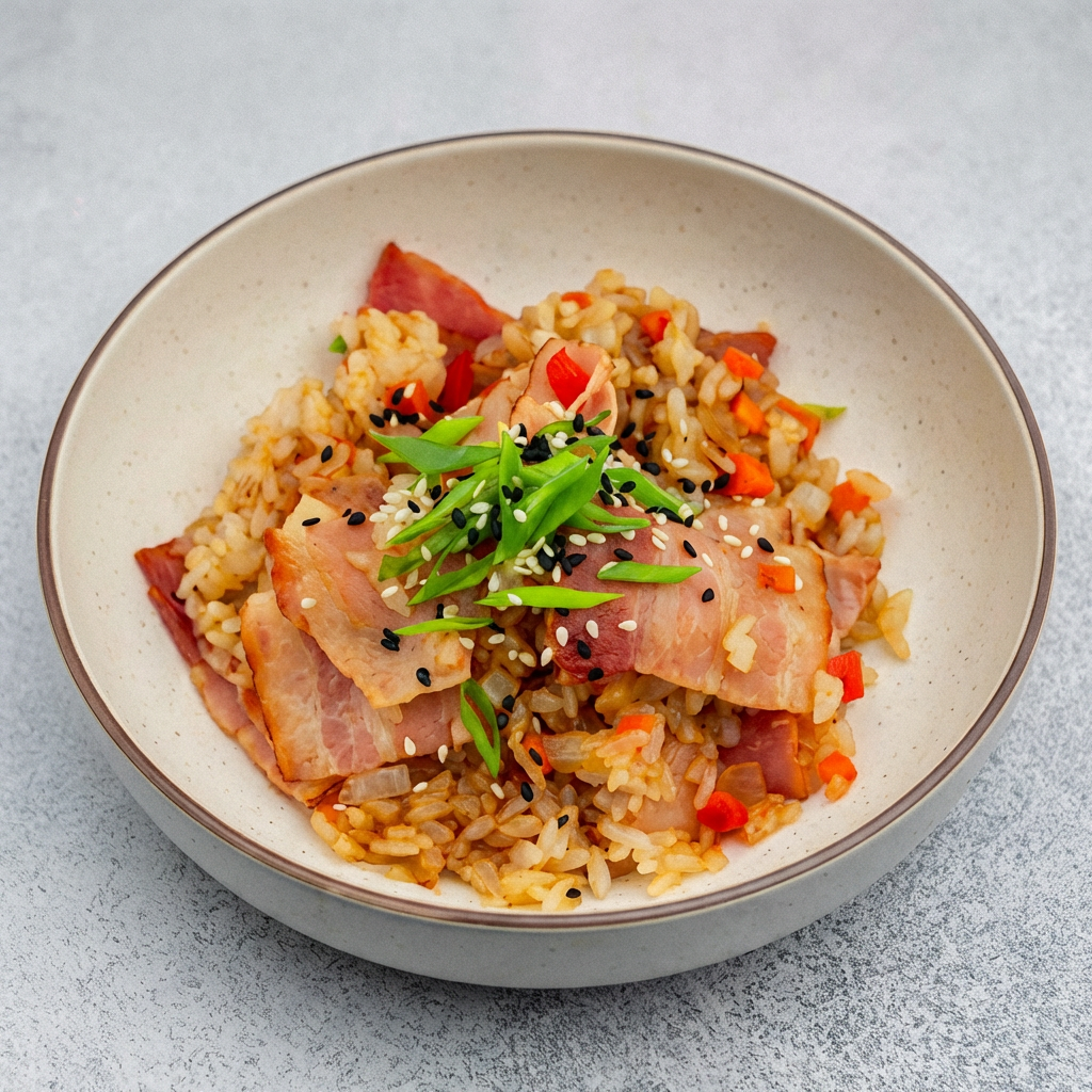 Рис с беконом и овощами