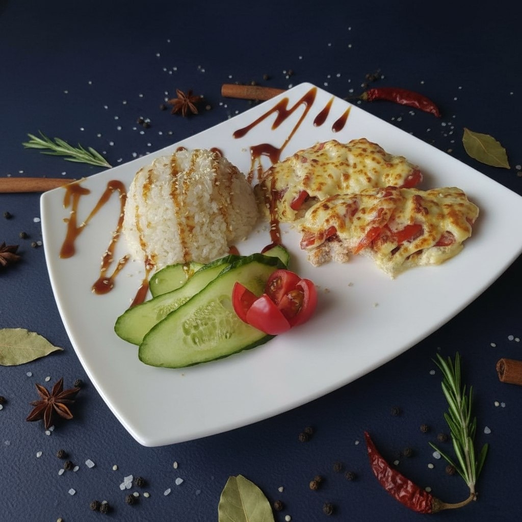 Горбуша запеченная под сыром с гарниром