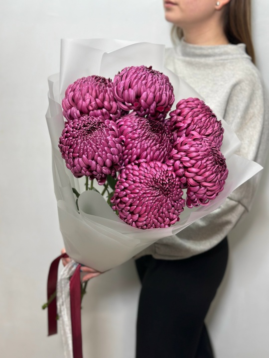 Монобукет из хризантем Бигуди