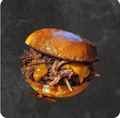 Бургер с рваной говядиной