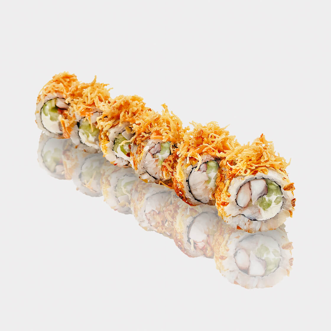 Ролл с осьминогом, угрём и криспи крабом