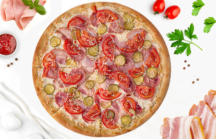 Пицца с беконом и ветчиной 25 см