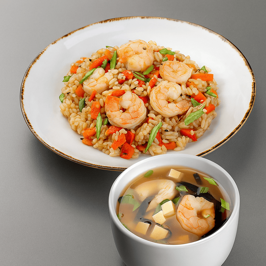 Рис с креветками и Мисо суп с креветками
