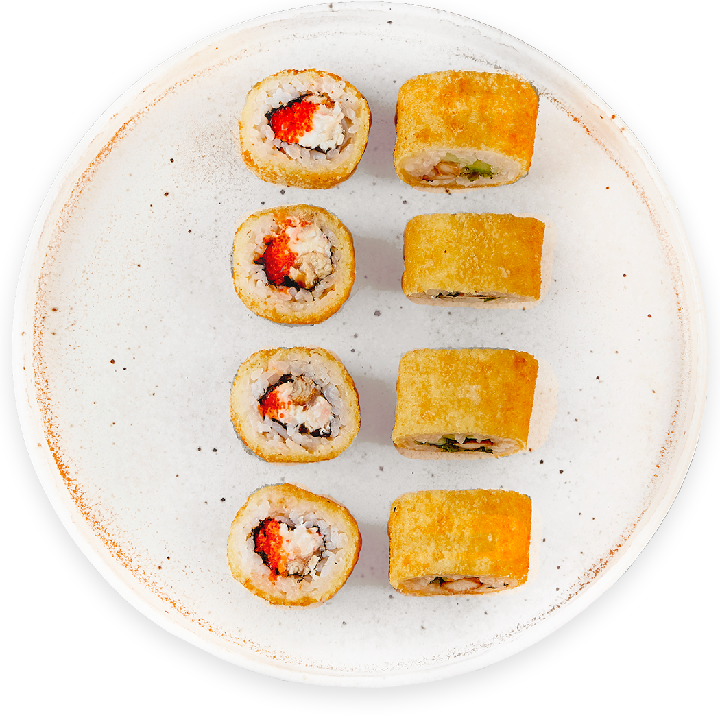 Тёплый ролл с угрем, крабовым мясом и масаго