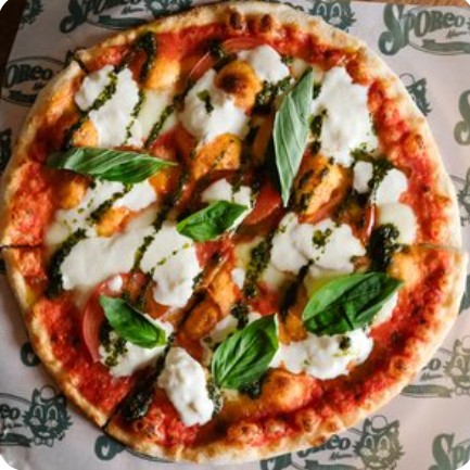 Пицца со страчателлой, томатами и песто 28см