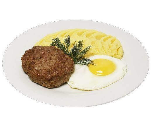 Бифштекс с яйцом и картофельным пюре