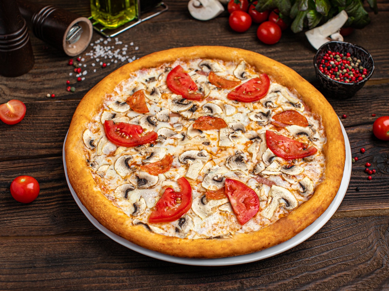 Пицца "Грибная с томатами" 25 см