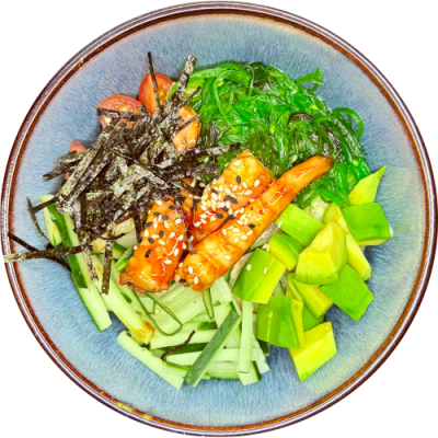 Поке с обжаренными тигровыми креветками