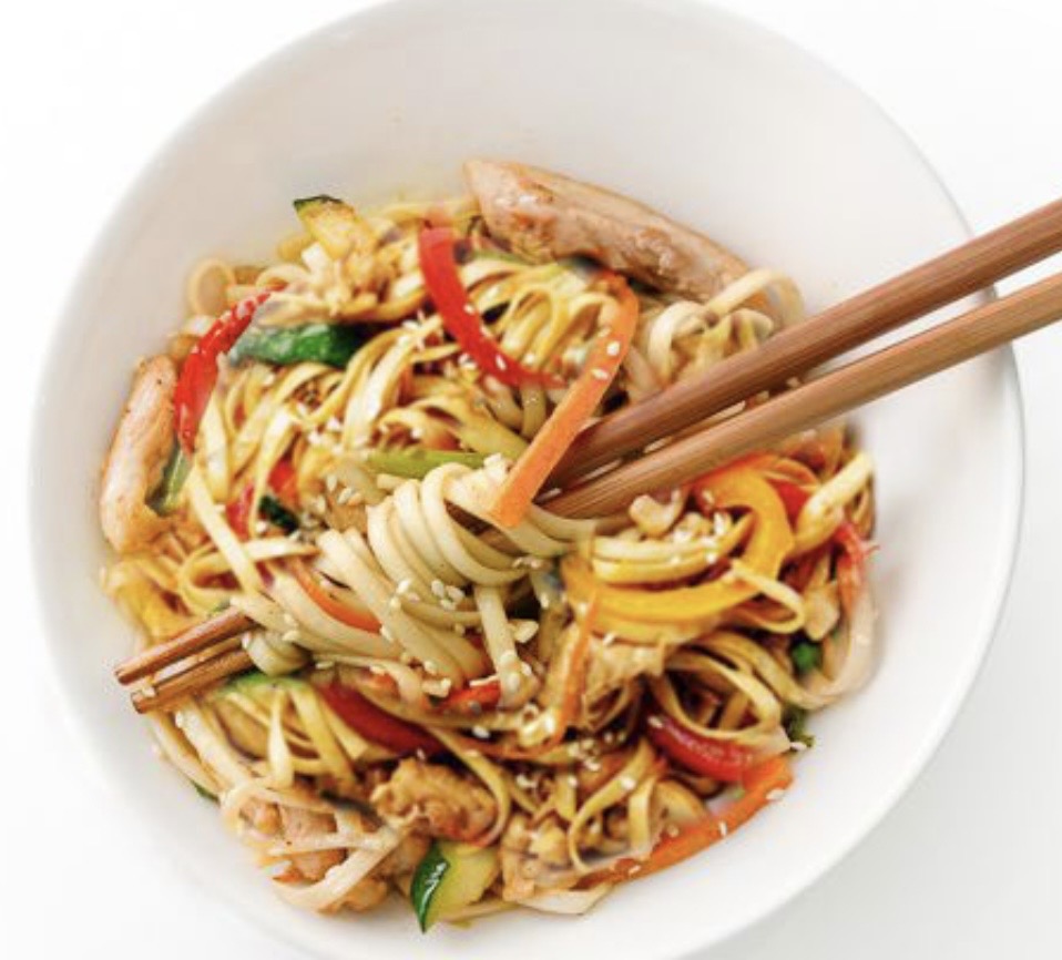 Удон с курицей в Кисло сладком соусе