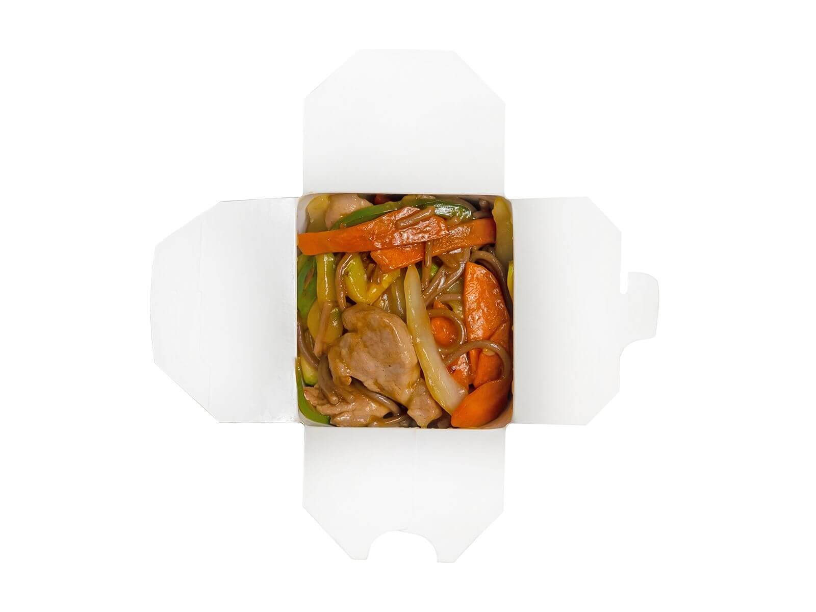 Вок свинина с яичной лапшой и овощами