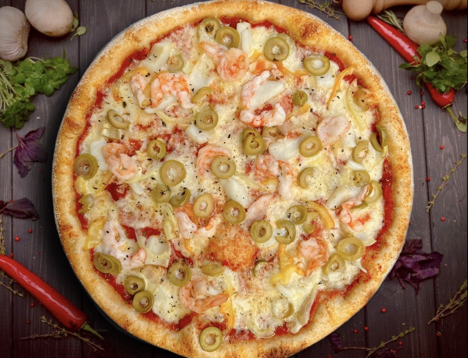 ПИЦЦА С КАЛЬМАРОМ И КРЕВЕТКАМИ 30 см