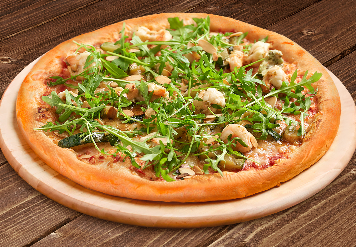 Пицца с цукини и креветками 30 см на тонком тесте