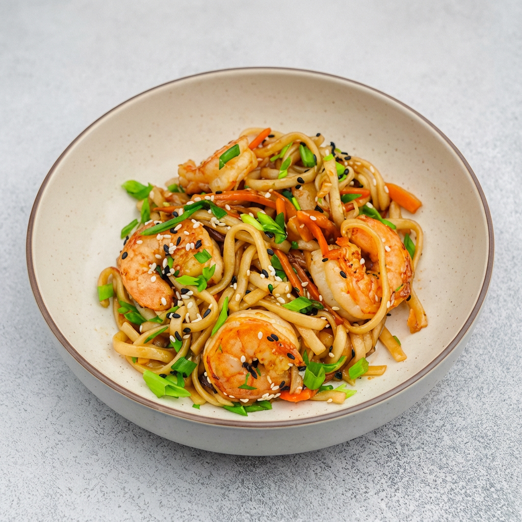 Удон с креветками