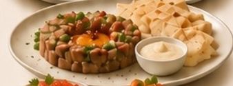 Тар-тар из мраморной говядины с соусом айоли