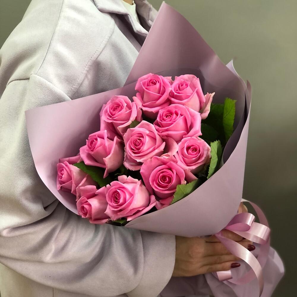 Букет розовых роз 11 шт 60 см