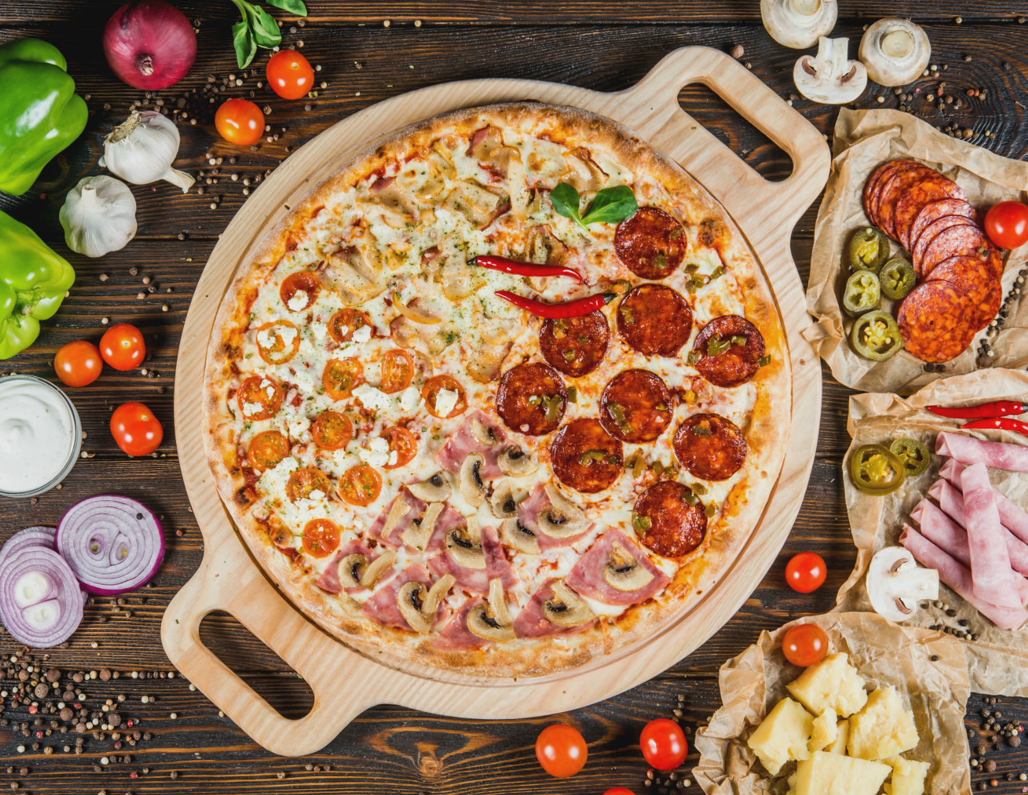 Пицца 25см четыре вкуса