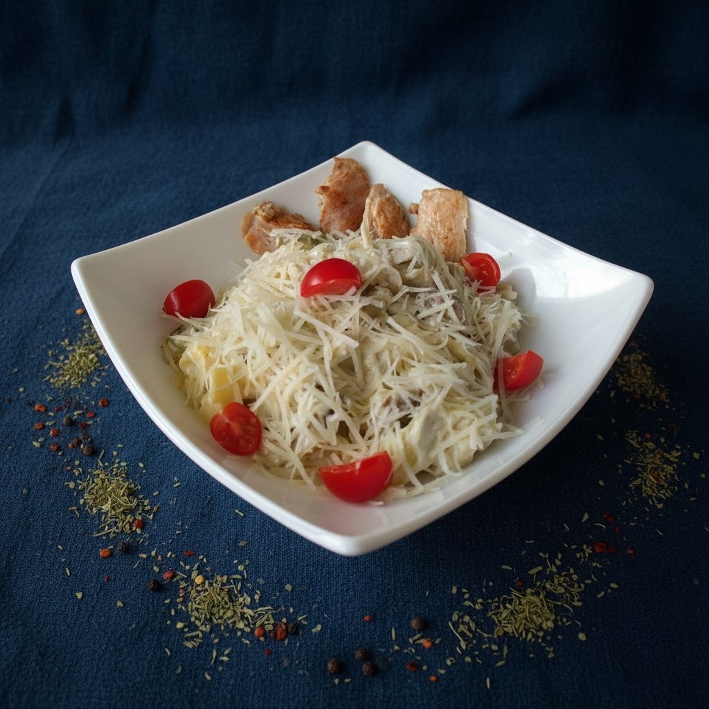 Паста ветчина халяль с шампиньонами