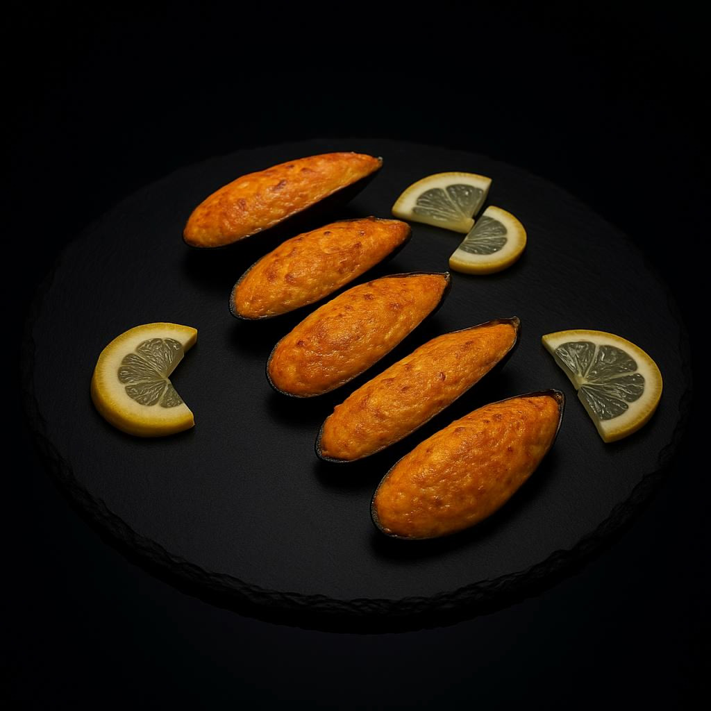 Запеченные мидии под спайси соусом 