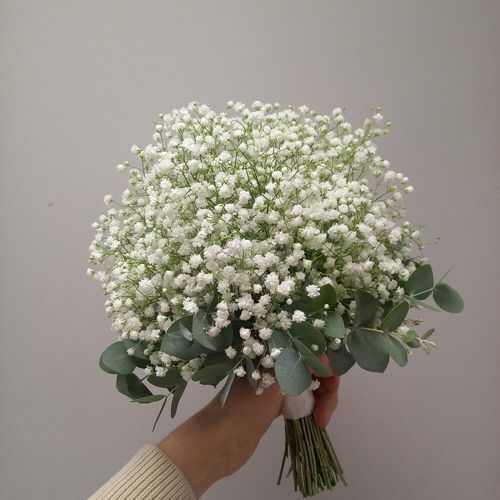 Букет невесты из белой гипсофилы и эвк
