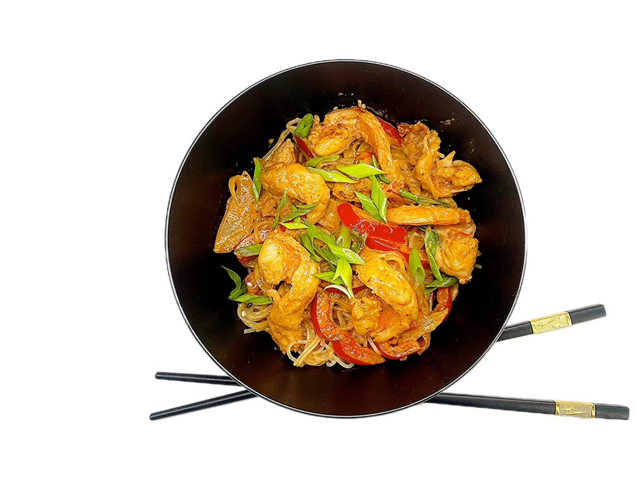 Wok с креветкой и беконом в соусе том ям