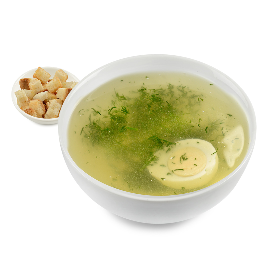 Куриный бульон с яйцом и гренками