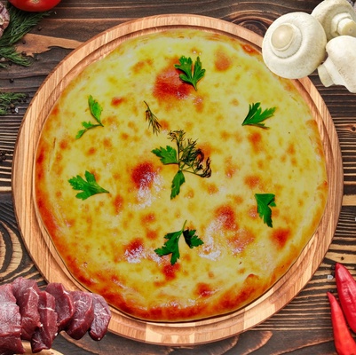 Пирог с фаршем и грибами 25см