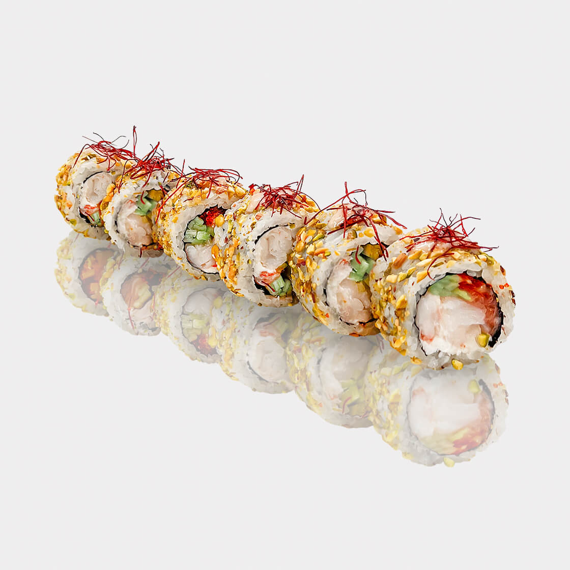 Ролл с сёмгой, креветкой и фисташкой