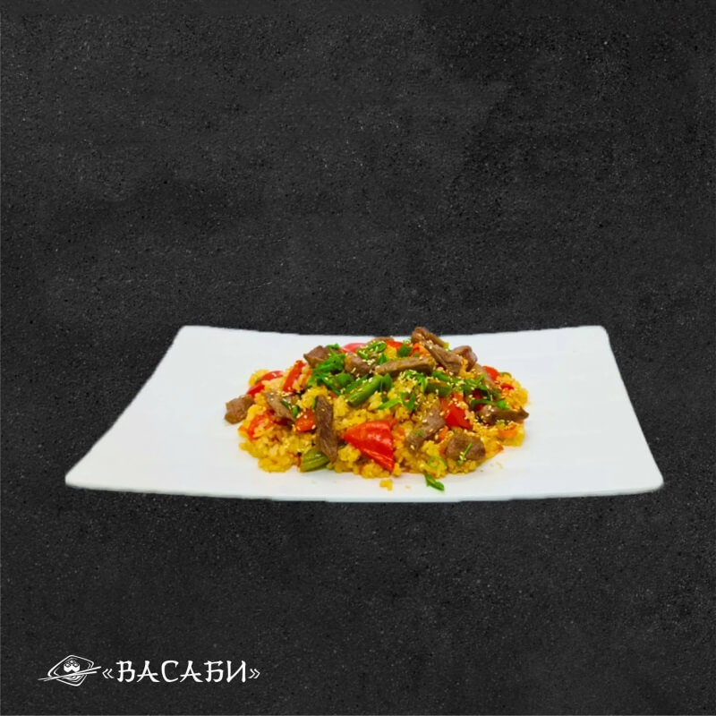 Рис хибачи с говядиной в соусе спайси