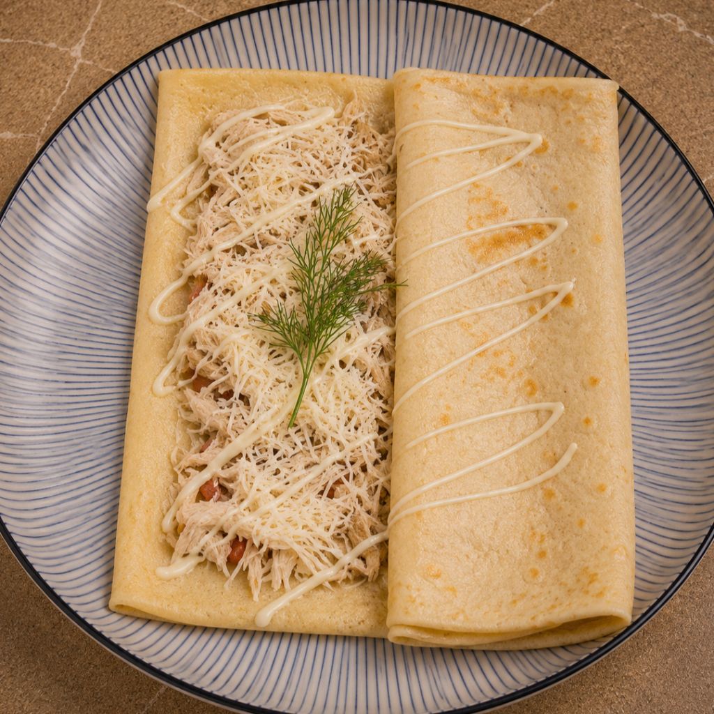 Блин свинина, сыр, соус сливочный