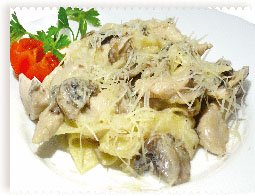 Паста с курицей и грибами