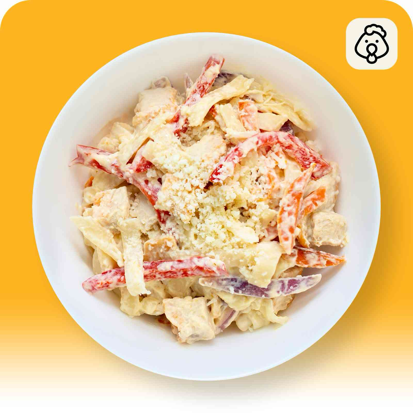 Удон с курицей в сливочном соусе