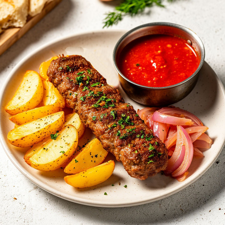 Люля- кебаб из свинины с картофельными дольками