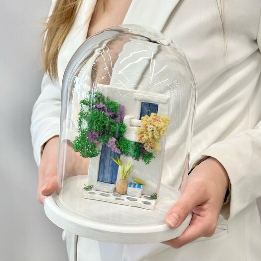 Клош «Домик Жуль» интерьерная композиция с сухоцветами