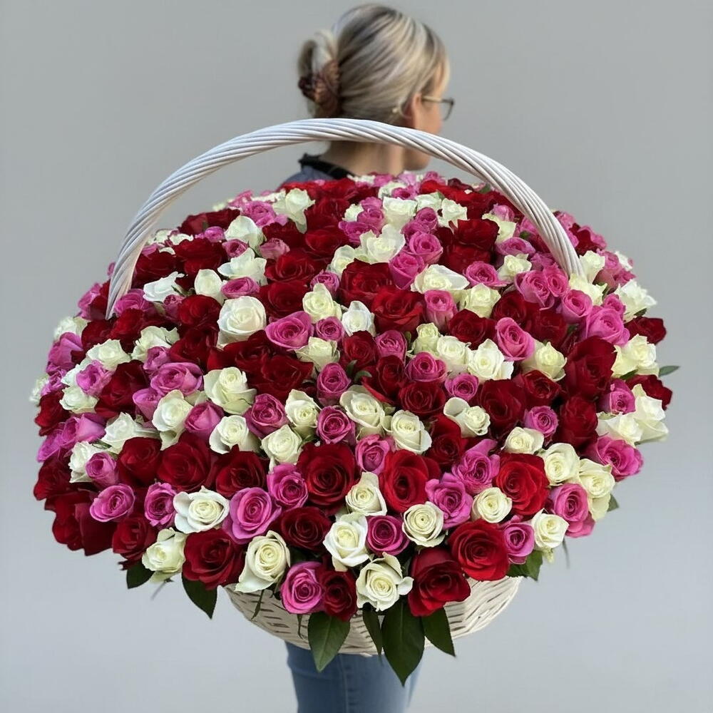 101 Роза микс в корзине