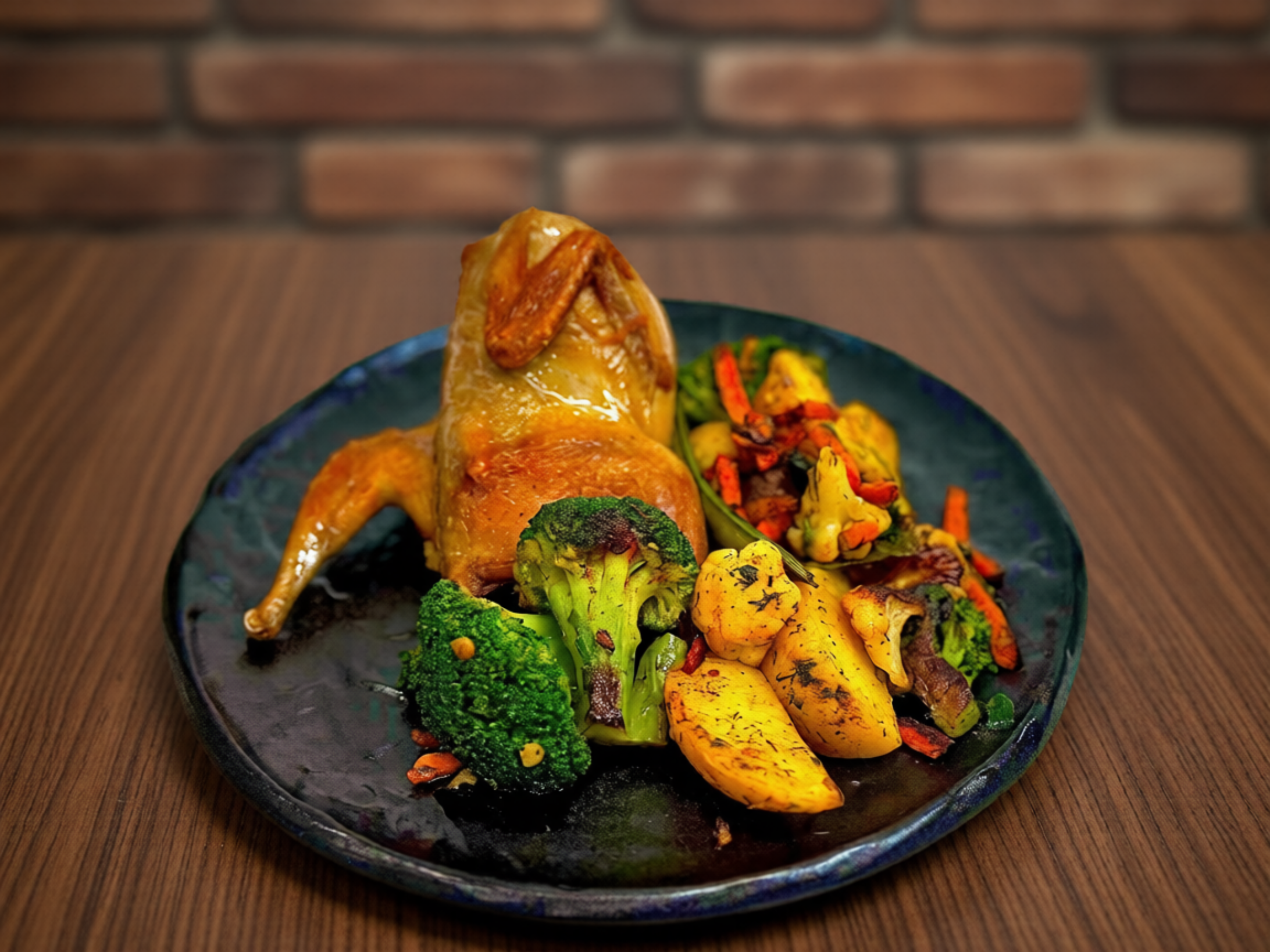 Жаренная перепёлка с овощами