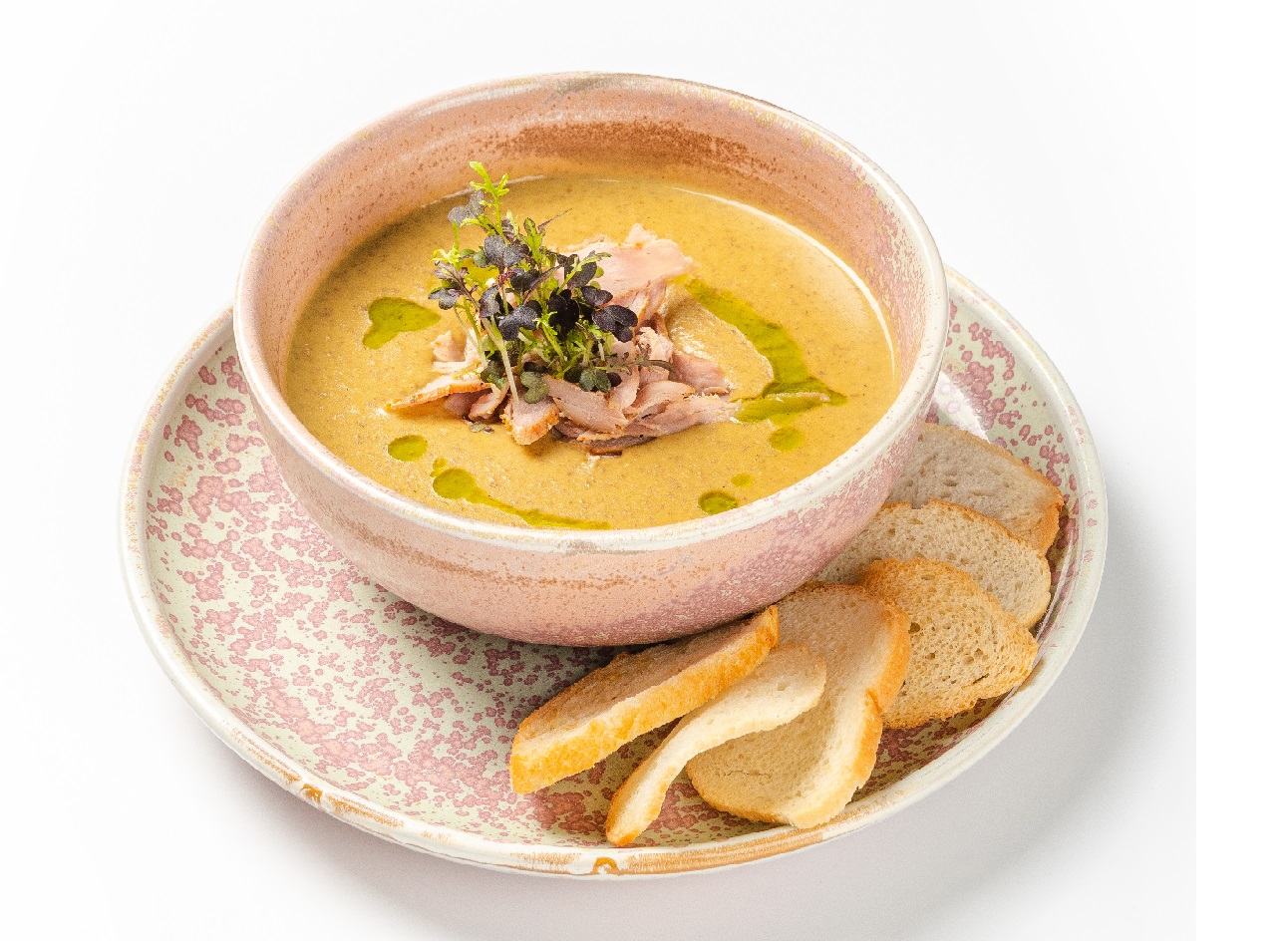 Чечевичный крем-суп с подкопченной свининой