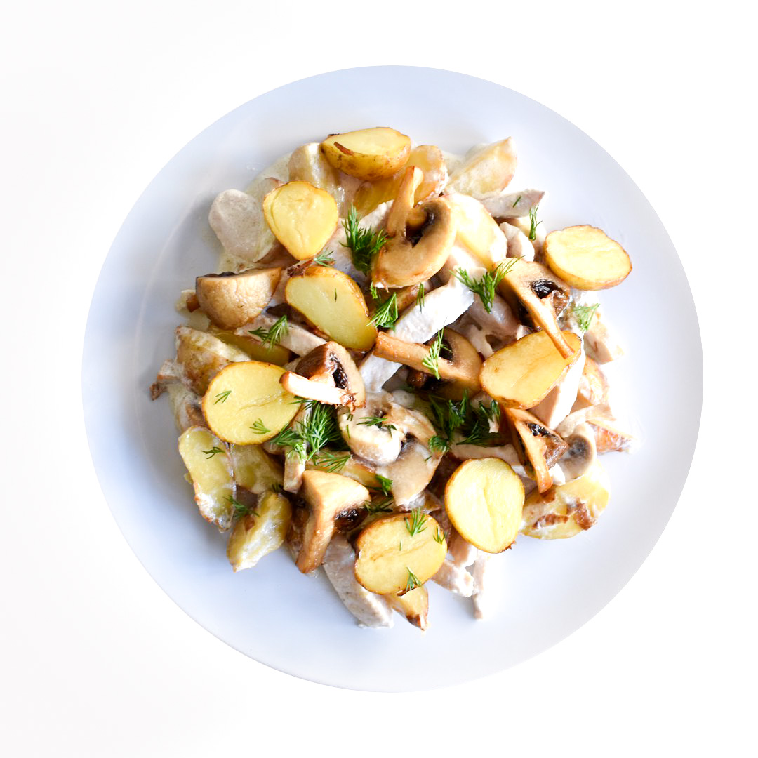 Картофель беби с цыплёнком и грибами