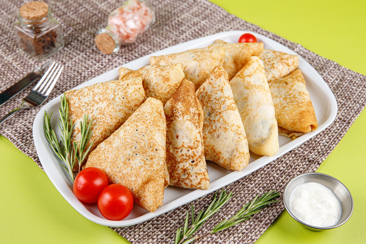 Блины с курицей и грибами