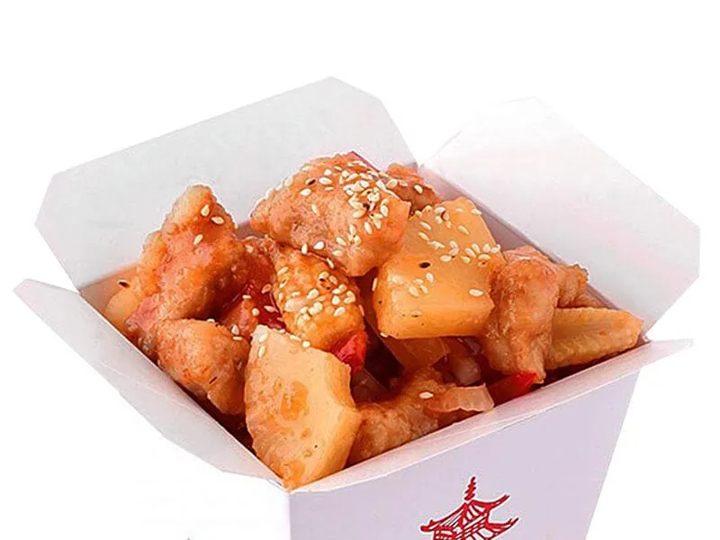 Свинина в кисло-сладком соусе с ананасом с рисом