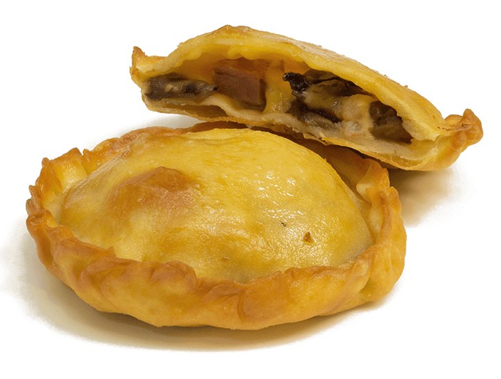 Манты жаренные с беконом, грибами и сыро